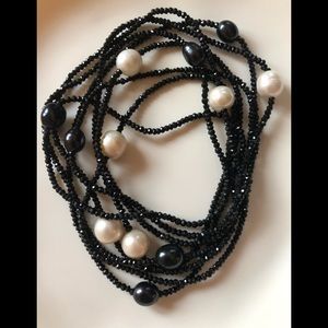 Black micro faceted spinel and pearl necklace set